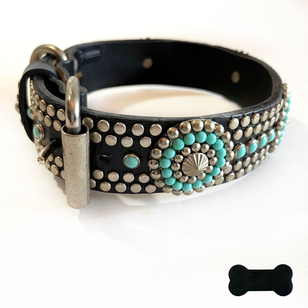 RN Design/Dog collar - W Black x Turq