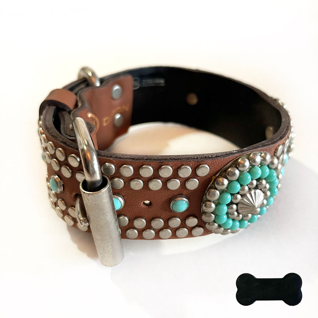 RN Design/Dog collar - W Brown x Turq