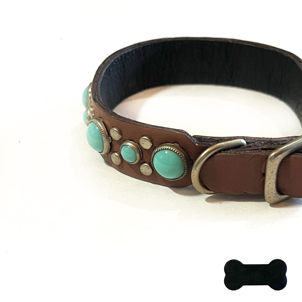 RN Design/Dog collar - Chestnut x Turq