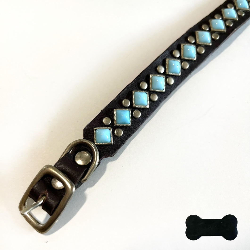 RN Design/Dog collar - Choco Brown x Lt Turq