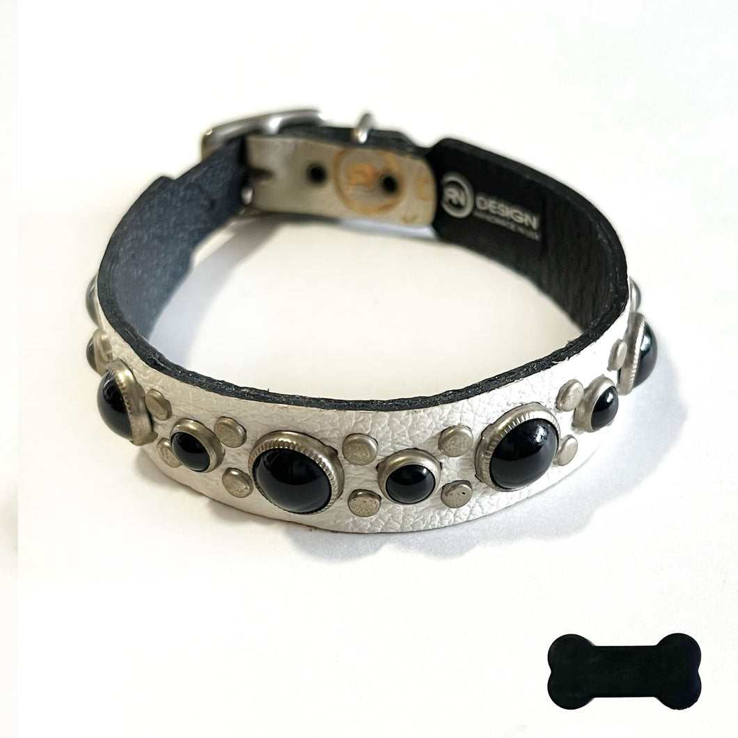 RN Design/Dog collar - White x Black Moon